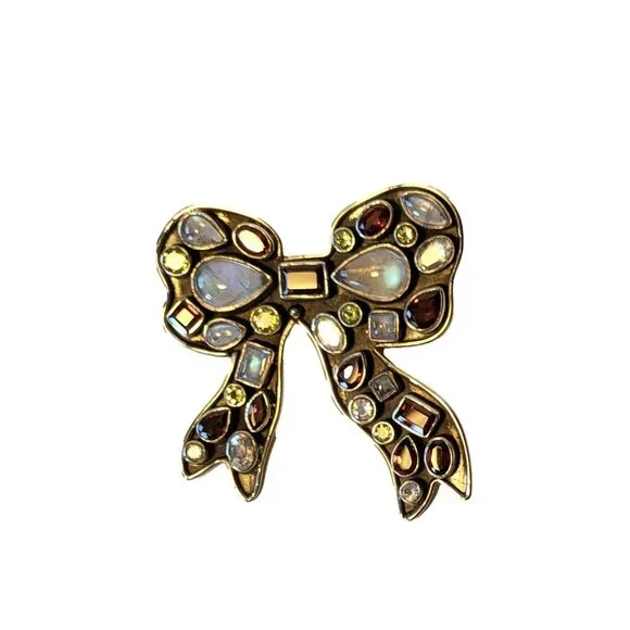 Nicky Butler Vintage Bow Brooch Garnet & Gemstone .925 Sterling Silver Rare